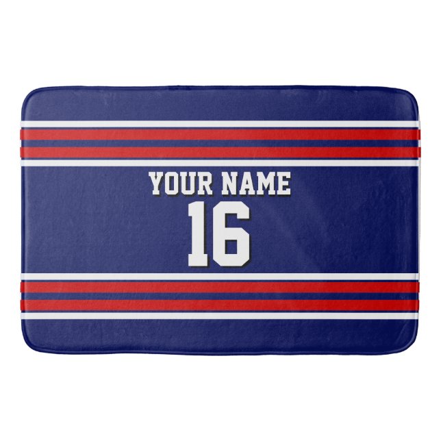 Tapis De Bain Bleu de marine avec Red White Strips Team Jersey (Devant)