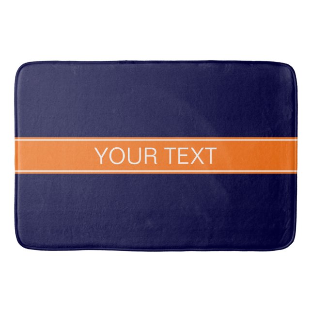 Tapis De Bain Bleu de marine solide,  Citrouille Nom Monogramme (Devant)