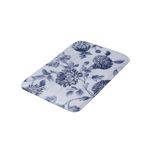 Tapis De Bain Bleu d'indigo Toile floral vintage No.2