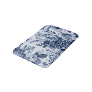 Tapis De Bain Bleu d'indigo Toile floral vintage No.3
