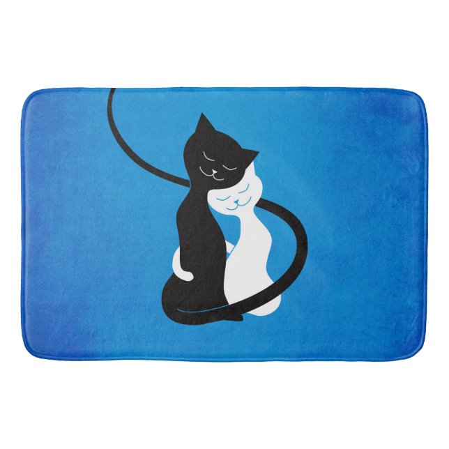 Tapis De Bain Bleu étreignant des chats d'amour (Devant)