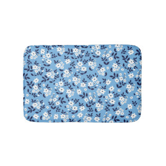 Tapis De Bain Bleu, Fleurs blanches : Vintage