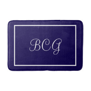 Tapis de bain bleu foncé monogrammé