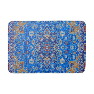 Tapis De Bain Bleu géométrique perse turquoise motif du milieu d