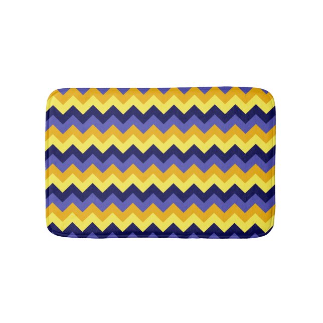 Tapis De Bain Bleu Jaune Or Chevrons Petit Mat Bain (Devant)
