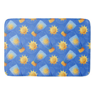 TAPIS DE BAIN BLEU JAUNE SUNTAN LOTION SOLEIL SAISHELS