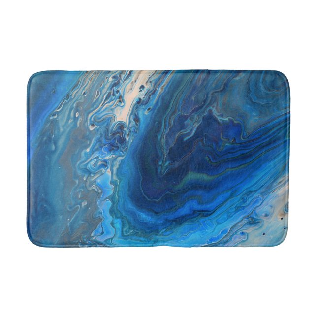 Tapis De Bain Bleu Marbre Agate Texture Fluide Art (Devant)