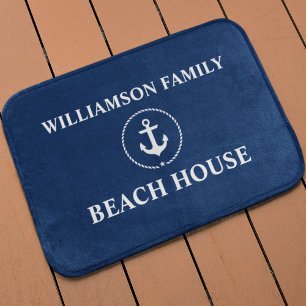 Tapis De Bain Bleu marine nautique d'Ancre de nom de famille de