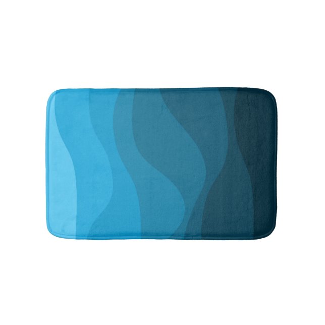 Tapis De Bain Bleu ondulé océan style rétro vagues design (Devant)