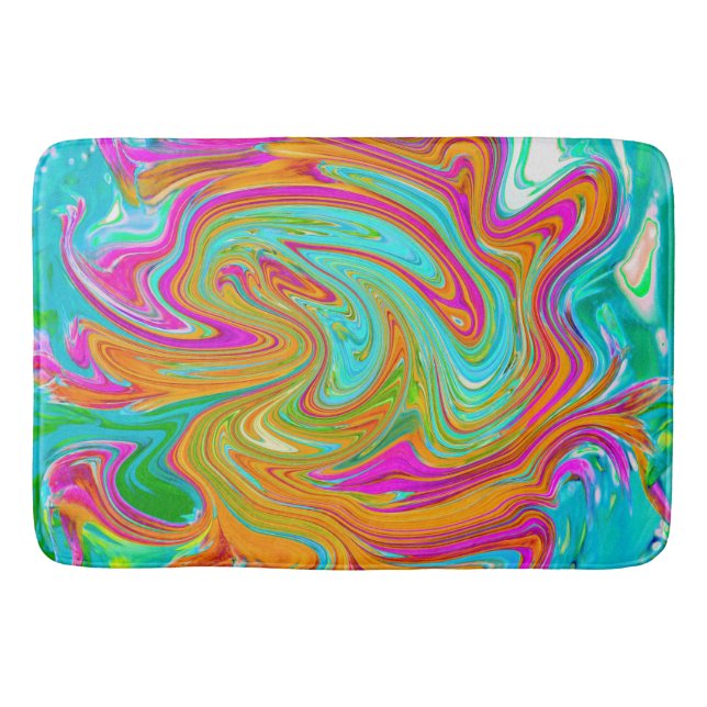 Tapis De Bain Bleu, orange et rose chaud Super Abstrait Rétro (Devant)