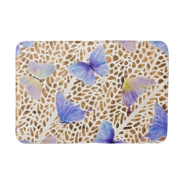 Tapis De Bain Bleu papillon moderne Ethereal Poster de animal or (Devant)