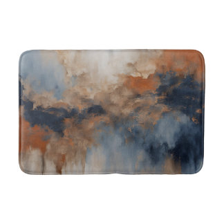 Tapis De Bain Bleu Poussiéreux Orange Brûlé Marine Abstrait