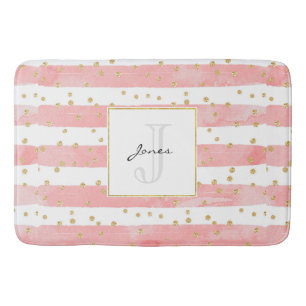 Tapis De Bain Bleu rose   Faux Gold Confetti Monogramme