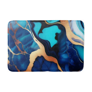 Tapis De Bain Bleu tendance en or faux marbre