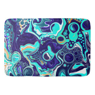 Tapis De Bain Bleu Turquoise Océan Fluide Marbre Art