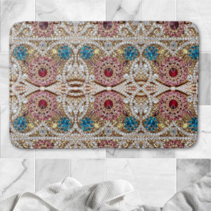 Tapis De Bain bleu turquoise or bordeaux rose bohème