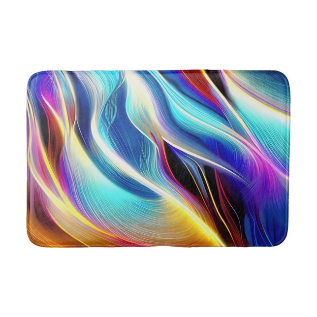 Tapis De Bain Bleu Turquoise rose Jaune Blanc Vave Abstraction (Devant)