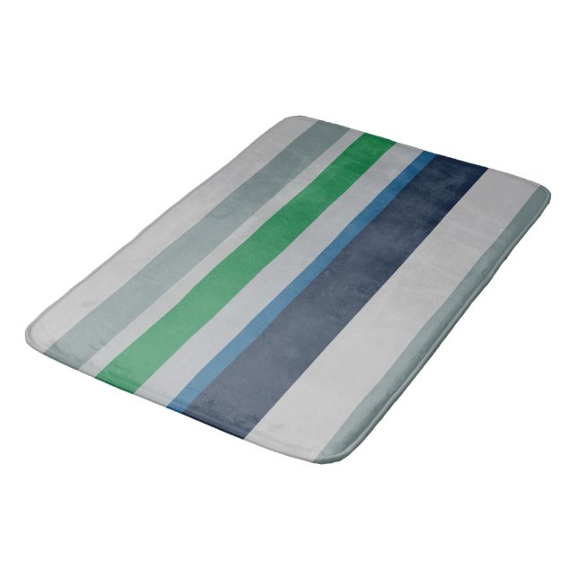Tapis De Bain Bleu vert Abstrait rayures (Angle)