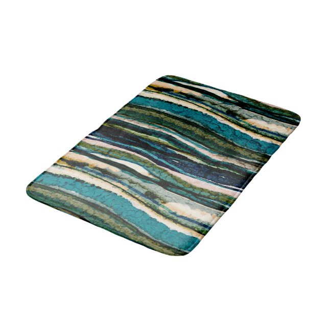 Tapis De Bain Bleu vert crème Abstraite Agate Stripe (Angle)