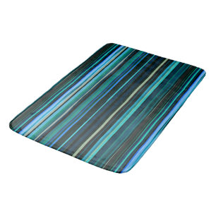 Tapis De Bain Bleu, vert et gris Abstrait rayures