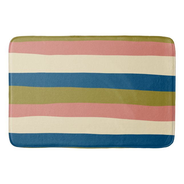 Tapis De Bain Bleu, vert olive, rose et crème (Devant)