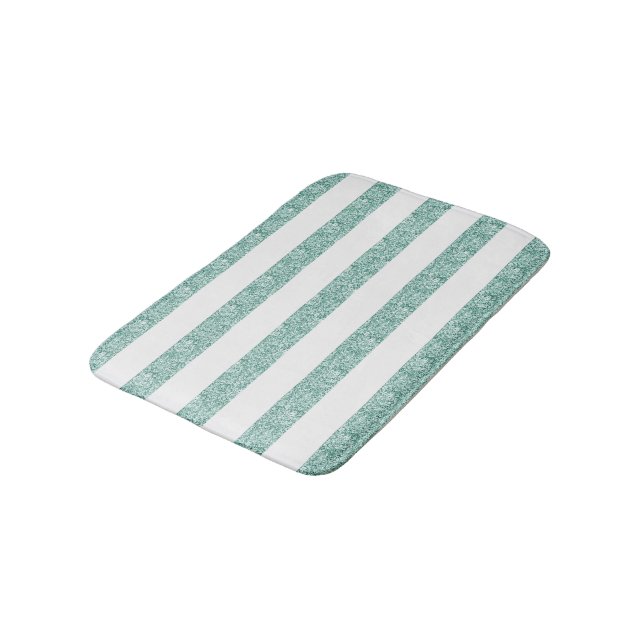 Tapis De Bain Bleu Vert Parties scintillant rayures (Angle)