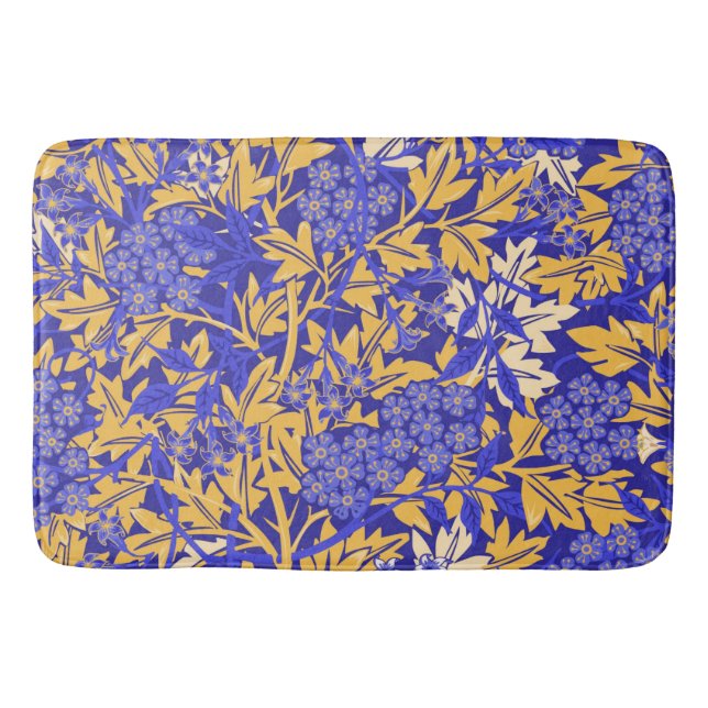 Tapis De Bain Bleu vif ornemental et jaune or (Devant)
