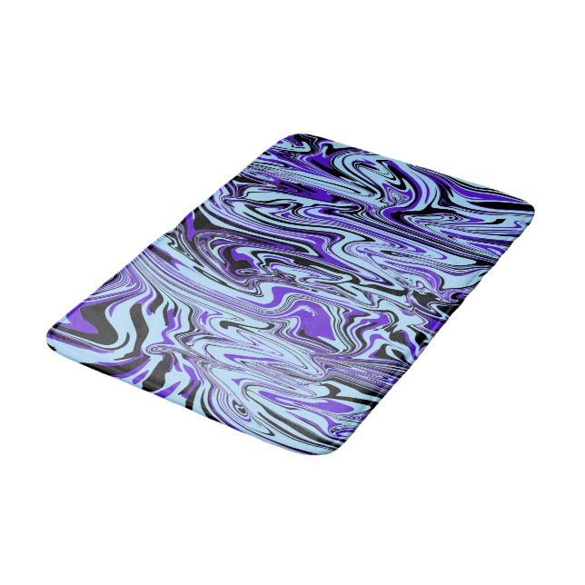 Tapis De Bain Bleu violet noir Elégant Aquarelle Motif (Angle)