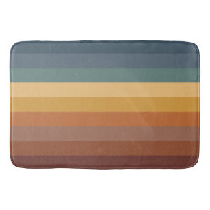 TAPIS DE BAIN BLEUE BROWN TAN MUSTARD STRIPES TURQUOISES