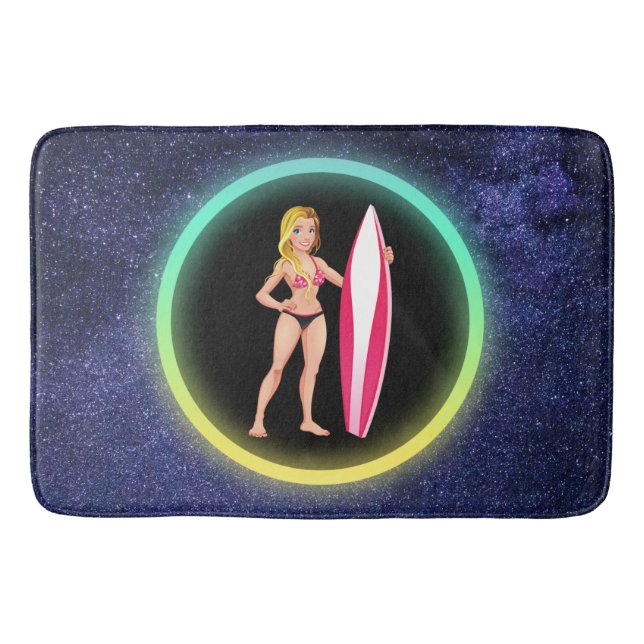 Tapis De Bain Blonde Surfer Adolescent Girl Galaxy (Devant)