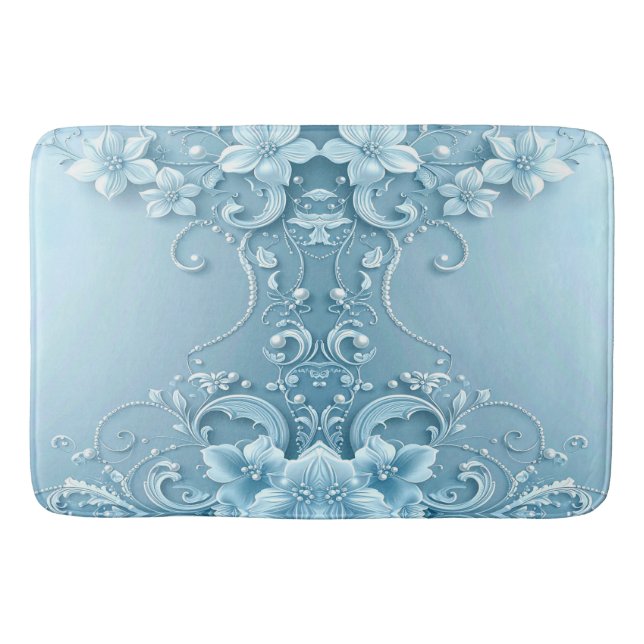Tapis De Bain Blue Decorative Floral Bath Mat (Devant)