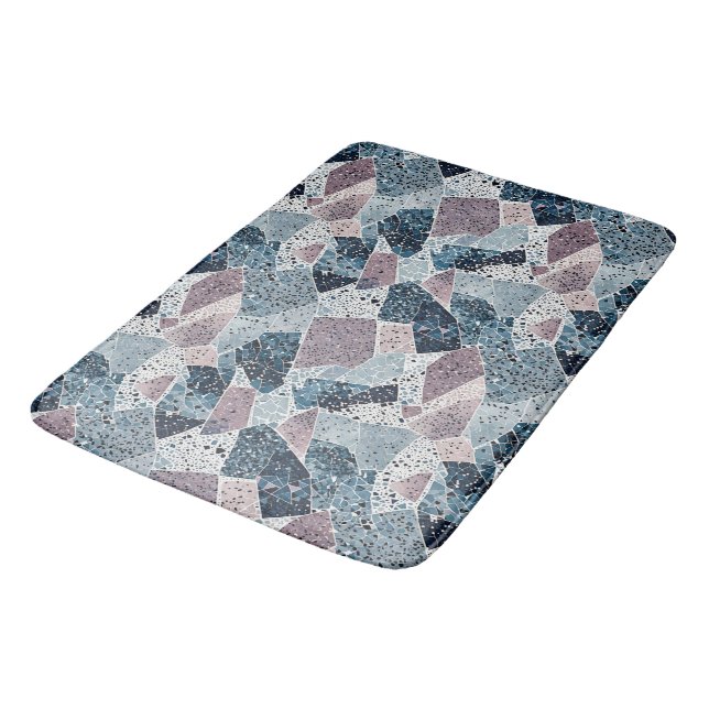 Tapis De Bain Blue et Mauve Abstrait Terrazzo Design (Angle)