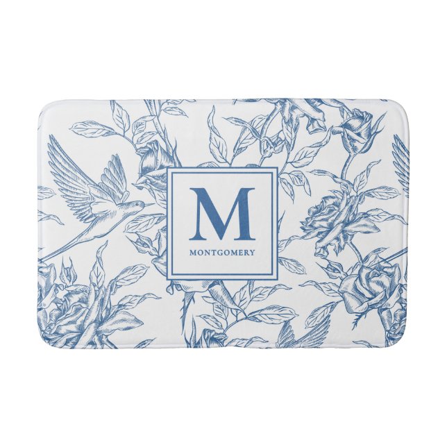 Tapis De Bain Blue French Toile Monogram Name (Devant)