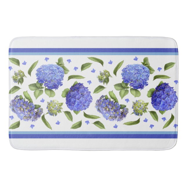 Tapis De Bain Blue Hydrangea Fleurs Art Botanique (Devant)