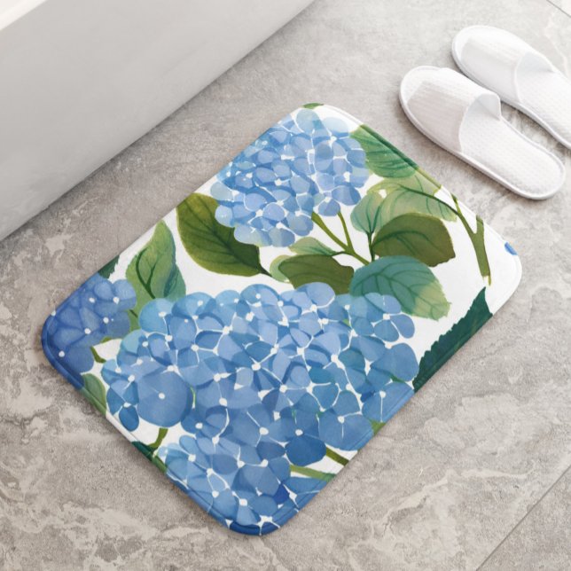 Tapis De Bain Blue Hydrangeas | Beau Jardin Floral (Créateur téléchargé)