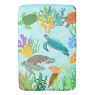 Tapis De Bain Blue Ocean Tropical Sea Turtles Corals Reef Marine