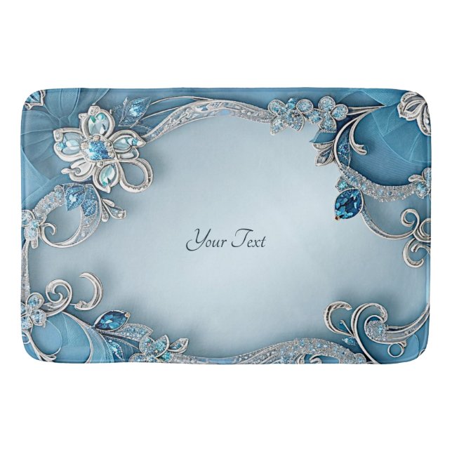 Tapis De Bain Blue Ornate Floral Bath Mat (Devant)