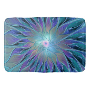 Tapis De Bain Blue Purple Flower Dream Abstrait Fractal Art