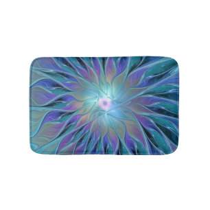 Tapis De Bain Blue Purple Flower Dream Abstrait Fractal Art