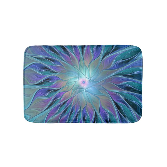 Tapis De Bain Blue Purple Flower Dream Abstrait Fractal Art (Devant)