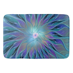Tapis De Bain Blue Purple Flower Dream Abstrait Fractal Art
