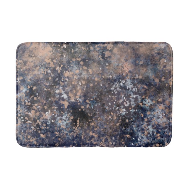 Tapis De Bain Blue & Rose Gold Paint Splatter Abstract Glamour (Devant)