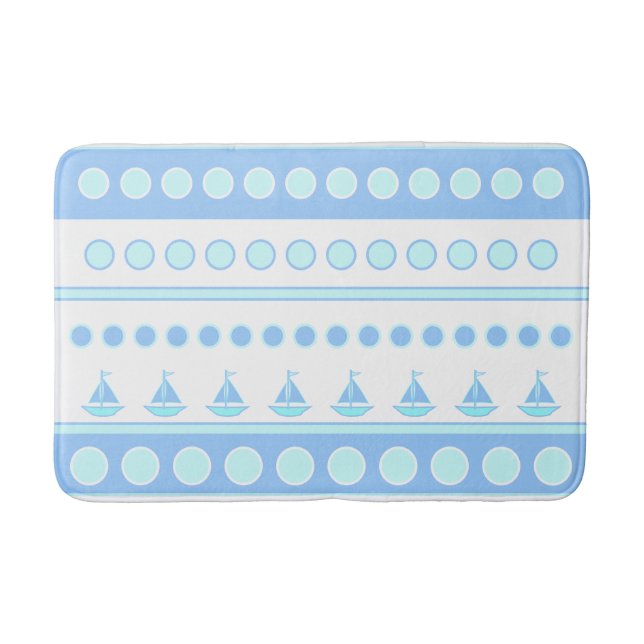 Tapis De Bain Blue Sailboats and Circles Rows (Devant)