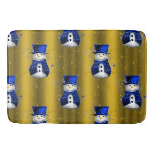 Tapis De Bain Blue Snowman sur Gold Christmas