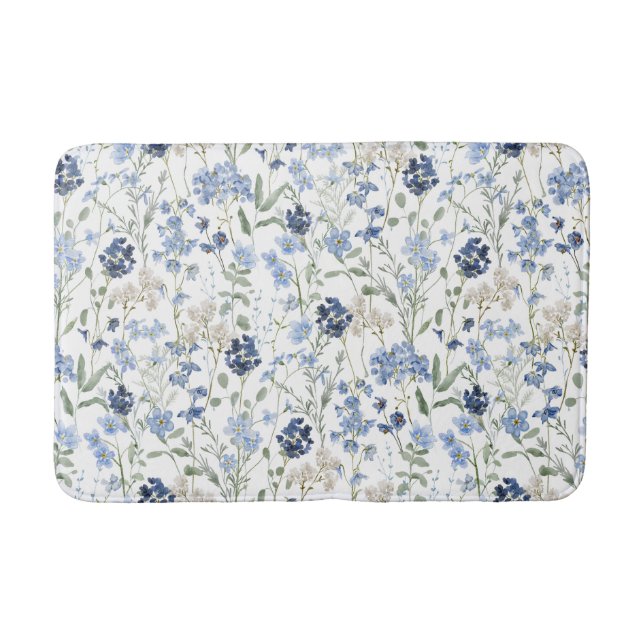 Tapis De Bain Blue Watercolor Wildflower Pattern (Devant)