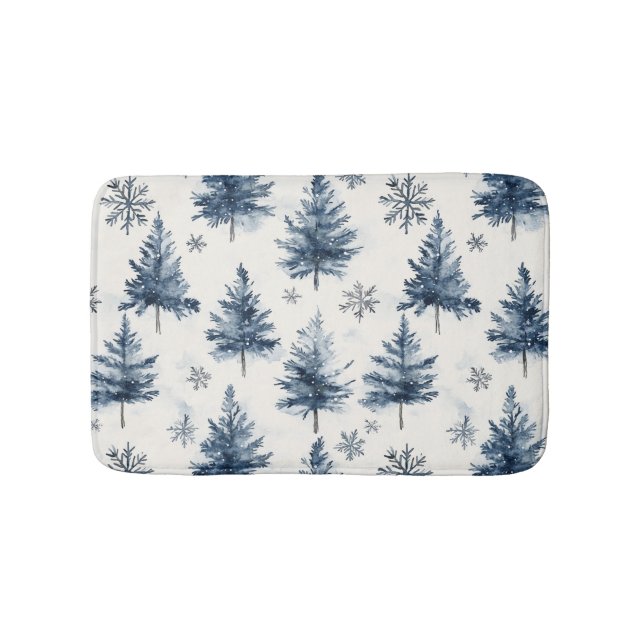 Tapis De Bain Blue White Christmas Trees Snowflakes (Devant)