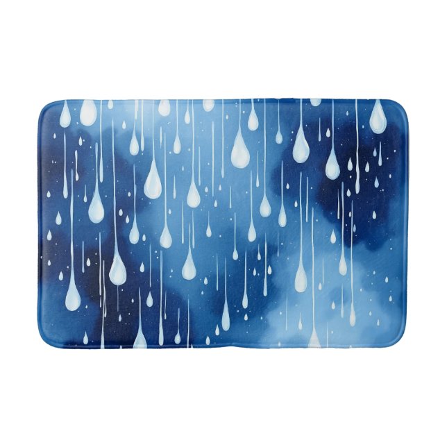 Tapis De Bain Blue White Nature Raindrops Motif Bath Mat (Devant)