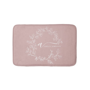 Tapis De Bain Blush Dusty rose moderne Script Girl Monogramme No