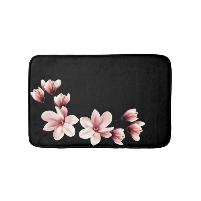 Tapis De Bain Blush Magnolias sur Noir (Devant)