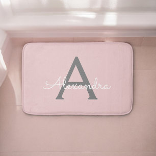 Tapis De Bain Blush Pink Grey Modern Script Girly Monogram